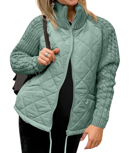 shownicer Jacke Damen Übergangsjacke Langarm Reißverschluss Herbst Wintermantel mit Taschen Winterjacke A Grün M von shownicer