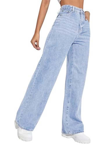 shownicer Jeans Damen High Waist Jeanshose Loose Fit Weites Bein Straight Leg Damenjeans A Hellblau M shownicer Jeans Damen High Waist Jeanshose Loose Fit Weites Bein Straight Leg Damenjeans A Hellblau M von shownicer