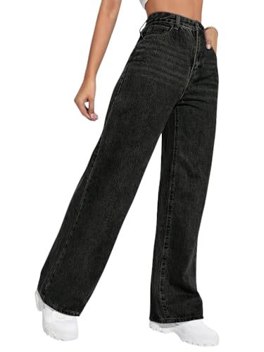 shownicer Jeans Damen High Waist Jeanshose Loose Fit Weites Bein Straight Leg Damenjeans A Schwarz XL von shownicer