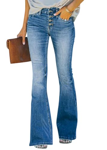 shownicer Jeans Damen High Waist Jeanshosen Skinny Jeans Casual Vintage Stretch Jeans Hosen Bootcut Jeans Schlaghose Damenhose Jeans Freizeithose B Blau L von shownicer