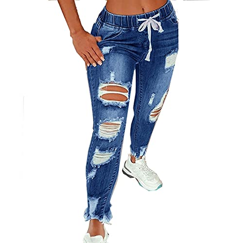 shownicer Jeans Damen Skinny Jeanshosen Zerrissene Löchern Niedrige Taille Slim Stretch Leggings Elegant Röhrenjeans Z Blau M von shownicer
