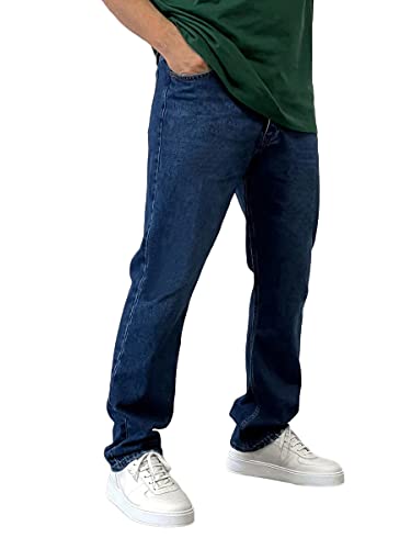 shownicer Jeans Herren Regular Fit Straight Leg Basic Style Stretch Denim Hose Vintage Baggy Männer Blau Jeanshose Hip Hop Teenager Jungen Streetwear Dunkelblau S von shownicer