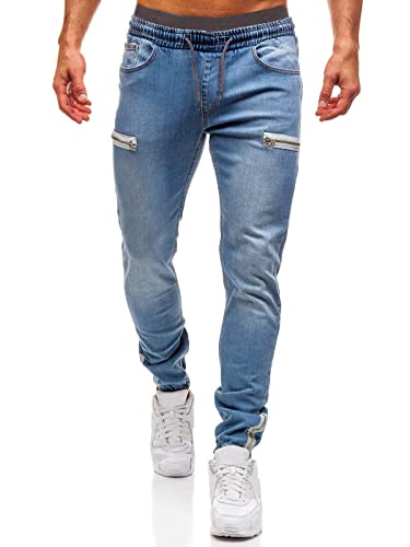 shownicer Jeans Herren Slim Fit Jeanshose Stretch Denim Jeans Hose Männer Jeanshose Destroyed Hosen Tapered Fit Cargohose Herren Cargo Hose Regular Fit Jeans D Hellblau 3XL von shownicer