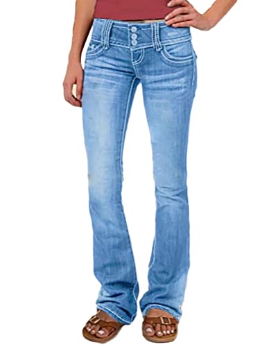 shownicer Jeanshose Damen Elegant Slim Fit Stretch Schlaghose Casual Low Waist Jeans Retro Klassischer Stil Distressed Ripped Denim Pants Flared Hose A Hellblau L von shownicer