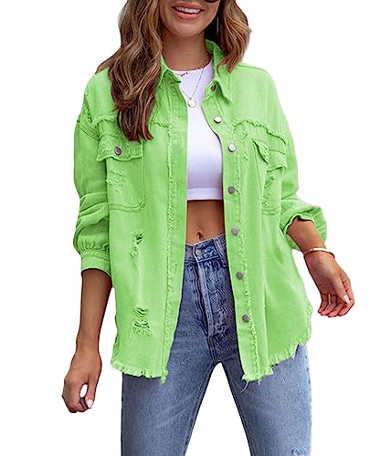 shownicer Jeansjacke Damen Jeans Jacke Langarm Vintage Jean Mantel Einfarbig Denim Jacken Kurze Jeansjacke Leichte Jacken Mantel Outwear Vintage Streetwear A Hellgrün S von shownicer