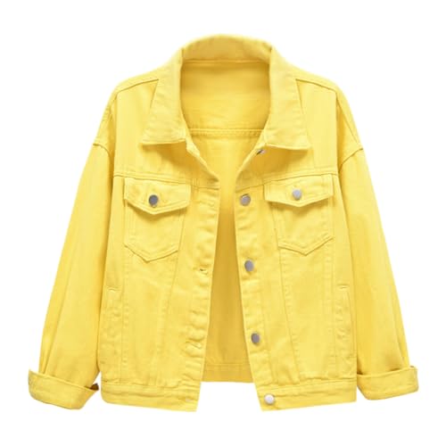 shownicer Jeansjacke Damen Langarm Denim Jacken Mit Tasche Frühling Herbst Übergangsjacke A Gelb XL von shownicer