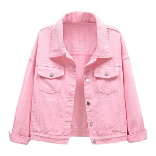 shownicer Jeansjacke Damen Langarm Denim Jacken Mit Tasche Frühling Herbst Übergangsjacke A Rosa XL von shownicer