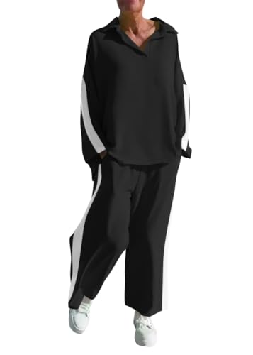 shownicer Jogginganzug Damen Zweiteiler Trainingsanzug Langarm Tops Und Hose Hausanzug 2 Teiler Freizeitanzug Sportanzug Lounge Set A Schwarz XXL von shownicer
