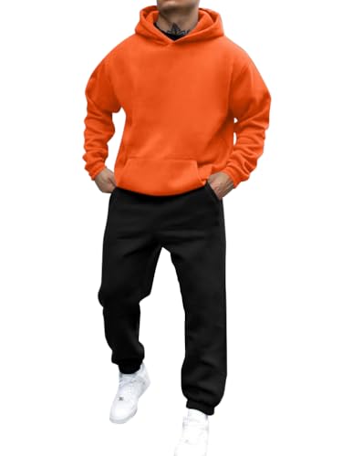shownicer Jogginganzug Herren Trainingsanzug Sportbekleidung Einfarbig Hoodie mit Kapuze Langarm mit Taschen Hausanzug 2-Teilig Herbst Winter Kapuzenjacke Jogginghose Set A Orange XL von shownicer