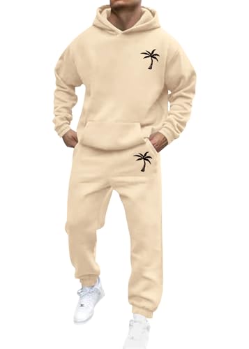 shownicer Jogginganzug Herren Sportbekleidung Trainingsanzug Einfarbig Druck Hoodie Mit Kapuze Hausanzug 2-Teilig Kapuzenpullover Jogginghose Set Klassisch Sportanzug A Aprikose L von shownicer