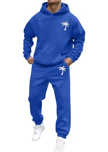 shownicer Jogginganzug Herren Sportbekleidung Trainingsanzug Einfarbig Druck Hoodie Mit Kapuze Hausanzug 2-Teilig Kapuzenpullover Jogginghose Set Klassisch Sportanzug A Blau XS von shownicer