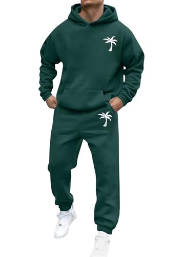 shownicer Jogginganzug Herren Sportbekleidung Trainingsanzug Einfarbig Druck Hoodie Mit Kapuze Hausanzug 2-Teilig Kapuzenpullover Jogginghose Set Klassisch Sportanzug A Grün XL von shownicer