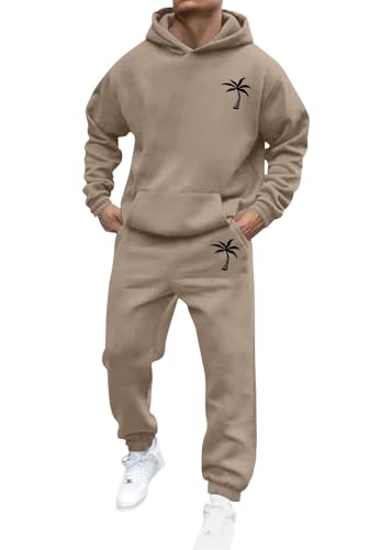 shownicer Jogginganzug Herren Sportbekleidung Trainingsanzug Einfarbig Druck Hoodie Mit Kapuze Hausanzug 2-Teilig Kapuzenpullover Jogginghose Set Klassisch Sportanzug A Khaki XXL von shownicer