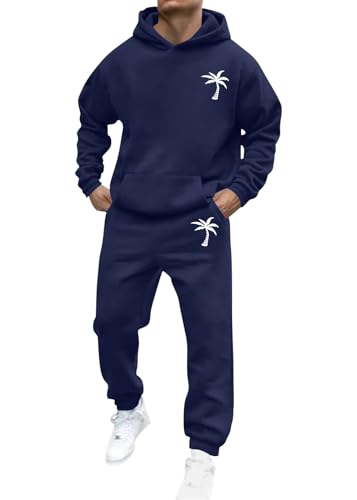 shownicer Jogginganzug Herren Sportbekleidung Trainingsanzug Einfarbig Druck Hoodie Mit Kapuze Hausanzug 2-Teilig Kapuzenpullover Jogginghose Set Klassisch Sportanzug A Marine L von shownicer