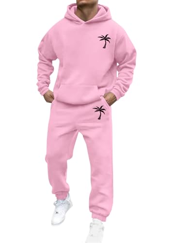 shownicer Jogginganzug Herren Sportbekleidung Trainingsanzug Einfarbig Druck Hoodie Mit Kapuze Hausanzug 2-Teilig Kapuzenpullover Jogginghose Set Klassisch Sportanzug A Rosa L von shownicer