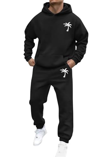 shownicer Jogginganzug Herren Sportbekleidung Trainingsanzug Einfarbig Druck Hoodie Mit Kapuze Hausanzug 2-Teilig Kapuzenpullover Jogginghose Set Klassisch Sportanzug A Schwarz M von shownicer
