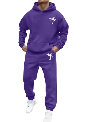 shownicer Jogginganzug Herren Sportbekleidung Trainingsanzug Einfarbig Druck Hoodie Mit Kapuze Hausanzug 2-Teilig Kapuzenpullover Jogginghose Set Klassisch Sportanzug A Violett L von shownicer
