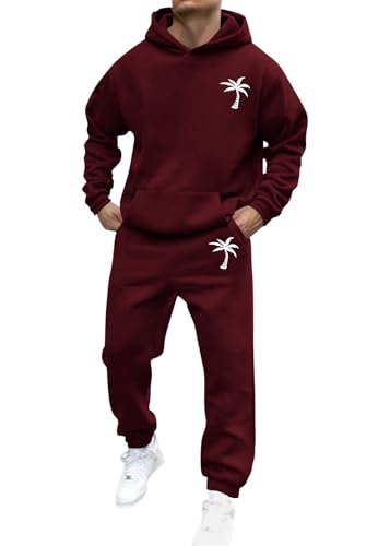 shownicer Jogginganzug Herren Sportbekleidung Trainingsanzug Einfarbig Druck Hoodie Mit Kapuze Hausanzug 2-Teilig Kapuzenpullover Jogginghose Set Klassisch Sportanzug A Weinrot L von shownicer