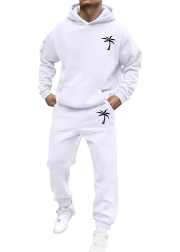 shownicer Jogginganzug Herren Sportbekleidung Trainingsanzug Einfarbig Druck Hoodie Mit Kapuze Hausanzug 2-Teilig Kapuzenpullover Jogginghose Set Klassisch Sportanzug A Weiß M von shownicer