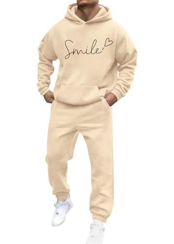 shownicer Jogginganzug Herren Sportbekleidung Trainingsanzug Einfarbig Druck Hoodie Mit Kapuze Hausanzug 2-Teilig Kapuzenpullover Jogginghose Set Klassisch Sportanzug B Aprikose XS von shownicer