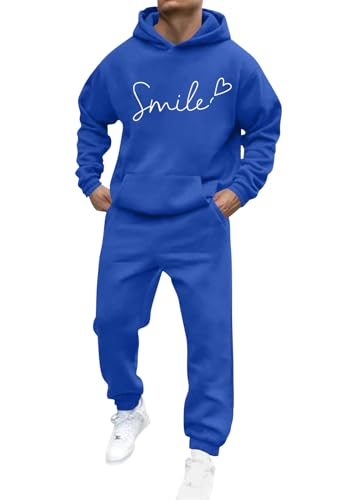 shownicer Jogginganzug Herren Sportbekleidung Trainingsanzug Einfarbig Druck Hoodie Mit Kapuze Hausanzug 2-Teilig Kapuzenpullover Jogginghose Set Klassisch Sportanzug B Blau S von shownicer