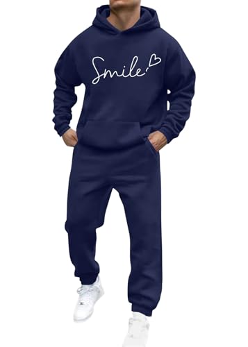 shownicer Jogginganzug Herren Sportbekleidung Trainingsanzug Einfarbig Druck Hoodie Mit Kapuze Hausanzug 2-Teilig Kapuzenpullover Jogginghose Set Klassisch Sportanzug B Marine XXL von shownicer