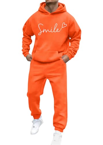 shownicer Jogginganzug Herren Sportbekleidung Trainingsanzug Einfarbig Druck Hoodie Mit Kapuze Hausanzug 2-Teilig Kapuzenpullover Jogginghose Set Klassisch Sportanzug B Orange XXL von shownicer