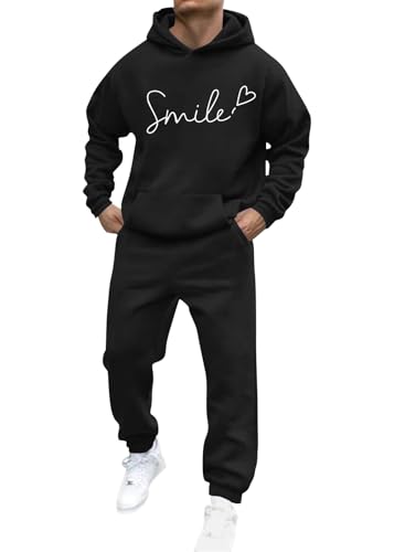 shownicer Jogginganzug Herren Sportbekleidung Trainingsanzug Einfarbig Druck Hoodie Mit Kapuze Hausanzug 2-Teilig Kapuzenpullover Jogginghose Set Klassisch Sportanzug B Schwarz XL von shownicer