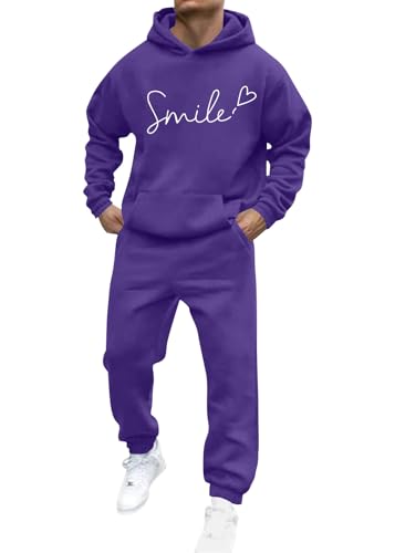 shownicer Jogginganzug Herren Sportbekleidung Trainingsanzug Einfarbig Druck Hoodie Mit Kapuze Hausanzug 2-Teilig Kapuzenpullover Jogginghose Set Klassisch Sportanzug B Violett M von shownicer