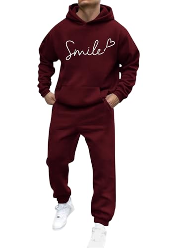 shownicer Jogginganzug Herren Sportbekleidung Trainingsanzug Einfarbig Druck Hoodie Mit Kapuze Hausanzug 2-Teilig Kapuzenpullover Jogginghose Set Klassisch Sportanzug B Weinrot XXL von shownicer