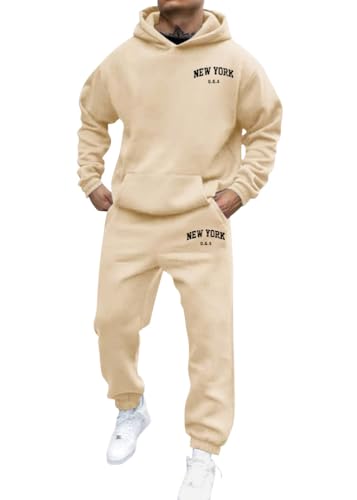 shownicer Jogginganzug Herren Sportbekleidung Warm Trainingsanzug Set Langarm Druck Sportanzug Sport Outfit Zweiteiler Hausanzug 2-Teilig Tracksuit Bequem Fitnessanzug A Aprikose S von shownicer