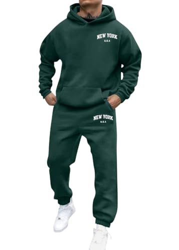 shownicer Jogginganzug Herren Sportbekleidung Warm Trainingsanzug Set Langarm Druck Sportanzug Sport Outfit Zweiteiler Hausanzug 2-Teilig Tracksuit Bequem Fitnessanzug A Grün XXL von shownicer