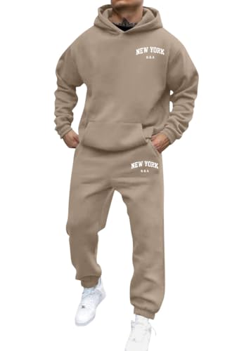 shownicer Jogginganzug Herren Sportbekleidung Warm Trainingsanzug Set Langarm Druck Sportanzug Sport Outfit Zweiteiler Hausanzug 2-Teilig Tracksuit Bequem Fitnessanzug A Khaki XXL von shownicer