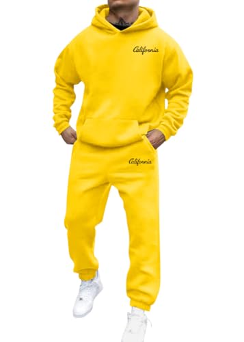 shownicer Jogginganzug Herren Sportbekleidung Warm Trainingsanzug Set Langarm Druck Sportanzug Sport Outfit Zweiteiler Hausanzug 2-Teilig Tracksuit Bequem Fitnessanzug B Gelb L von shownicer