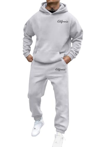 shownicer Jogginganzug Herren Sportbekleidung Warm Trainingsanzug Set Langarm Druck Sportanzug Sport Outfit Zweiteiler Hausanzug 2-Teilig Tracksuit Bequem Fitnessanzug B Grau XL von shownicer