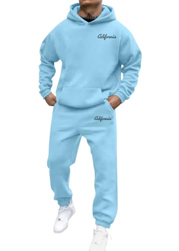shownicer Jogginganzug Herren Sportbekleidung Warm Trainingsanzug Set Langarm Druck Sportanzug Sport Outfit Zweiteiler Hausanzug 2-Teilig Tracksuit Bequem Fitnessanzug B Hellblau XL von shownicer