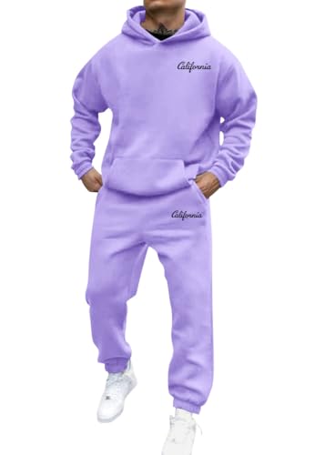 shownicer Jogginganzug Herren Sportbekleidung Warm Trainingsanzug Set Langarm Druck Sportanzug Sport Outfit Zweiteiler Hausanzug 2-Teilig Tracksuit Bequem Fitnessanzug B Hellviolett XL von shownicer