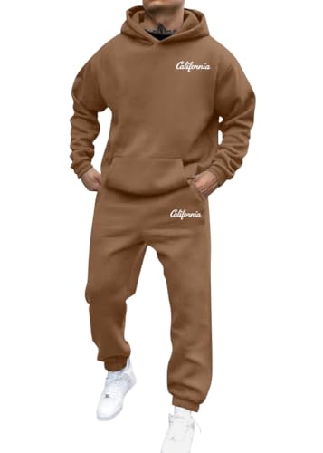 shownicer Jogginganzug Herren Sportbekleidung Warm Trainingsanzug Set Langarm Druck Sportanzug Sport Outfit Zweiteiler Hausanzug 2-Teilig Tracksuit Bequem Fitnessanzug B Kaffee L von shownicer