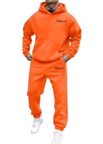 shownicer Jogginganzug Herren Sportbekleidung Warm Trainingsanzug Set Langarm Druck Sportanzug Sport Outfit Zweiteiler Hausanzug 2-Teilig Tracksuit Bequem Fitnessanzug B Orange L von shownicer