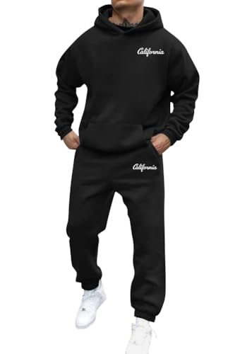 shownicer Jogginganzug Herren Sportbekleidung Warm Trainingsanzug Set Langarm Druck Sportanzug Sport Outfit Zweiteiler Hausanzug 2-Teilig Tracksuit Bequem Fitnessanzug B Schwarz XS von shownicer