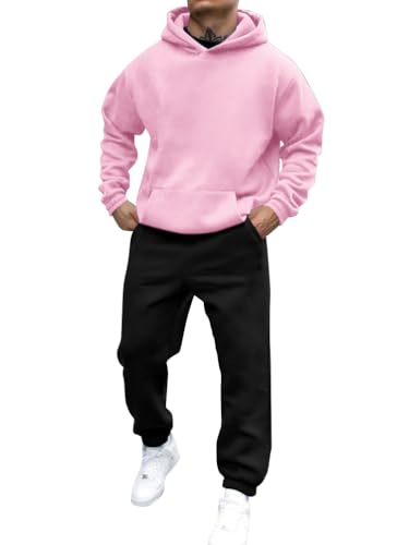 shownicer Jogginganzug Herren Trainingsanzug Sportbekleidung Einfarbig Hoodie mit Kapuze Langarm mit Taschen Hausanzug 2-Teilig Herbst Winter Kapuzenjacke Jogginghose Set A Rosa XXL von shownicer