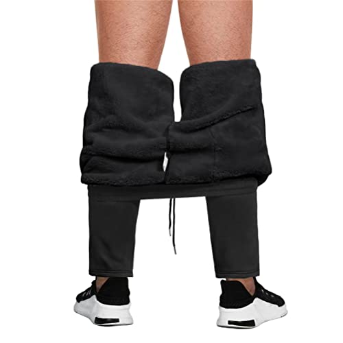 shownicer Jogginghose Herren Fleecehose Winter Fleece Gefüttert Warme Trainingshose Plüsch Gefüttert Hose Sporthose Winterhose Männer Slim Fit Sweathose E Schwarz XL von shownicer