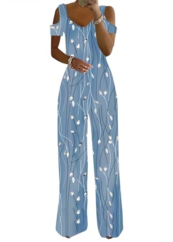 shownicer Jumpsuit Damen Elegant Halfter Overall Armellos Einteiler Lang Weites Hosenanzug Playsuit Jogginganzug Romper Einfarbig Strampler C Blau01 XL von shownicer