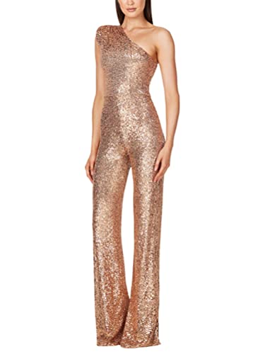 shownicer Jumpsuit Damen Pailletten Jumpsuit Eine Schulter Elegant Overall Sommer Ärmellos Einteiler Lang Overall Hosenanzug Hohe Taille Romper A Gold L von shownicer