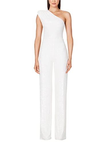 shownicer Jumpsuit Damen Pailletten Jumpsuit Eine Schulter Elegant Overall Sommer Ärmellos Einteiler Lang Overall Hosenanzug Hohe Taille Romper A Weiß S von shownicer
