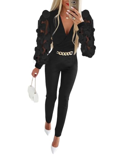 shownicer Jumpsuit Damen Sommer Halfter Overall Armellos Einteiler Elegant Lang Hosenanzug Playsuit Romper Einfarbig Strampler Spielanzug C Schwarz M von shownicer