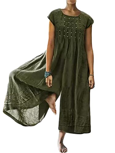 shownicer Jumpsuit Damen Sommer Leinen Baggy Oversize Jumpsuit Casual Strampler Playsuit mit Weitem Bein Elegant Playsuit Romper Große Größen Lang Overall C Grün 3XL von shownicer