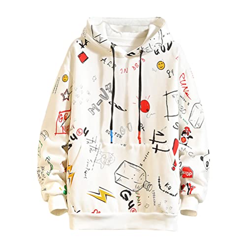 shownicer Kapuzenpullover für Herren Patchwork Hoodie mit Kontrastfarbe Mode Casual Langarm Hip Hop Hooded Sweatshirt Top Streetwear Mit Kapuze B Weiß L von shownicer