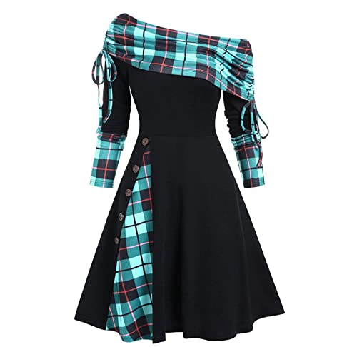 shownicer Kleid Damen Abendkleider Elegant FüR Hochzeit Dirndlbluse Spitze Party Kleider TüLlrock Convertible Neck Cinched Streifen Flare A Line Kleid Langarm Kleid A Schwarz02 L von shownicer