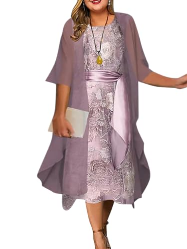 shownicer Kleid Zweiteiliger Damen Abendkleider Elegant Druck Cocktailkleid Festliche Hochzeit Party Midi Kleid Mit Cardigan 2 Stück A Rosa L von shownicer